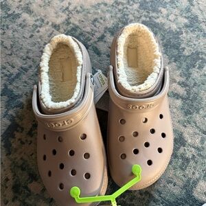 CROCS Kids' Beige Fleece-Lined Slippers